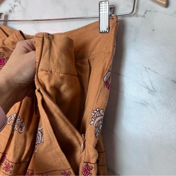 Anthropologie Meghan Embroidered Belted Mini Skirt with Pockets Orange Pink 4 - Picture 7 of 14